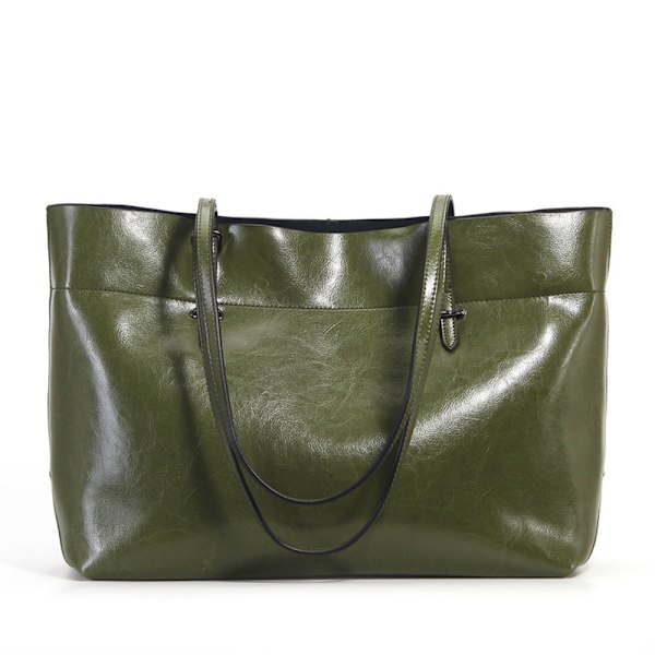 Tummanvihreä Vahattu Nahkainen Olkalaukku 38x28x13 cm Dark green About 38*28*13cm