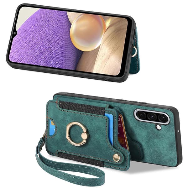 (Ny) Retro Skin-feel Ring Multi-card Plånboksfodral Green For Samsung Galaxy A36