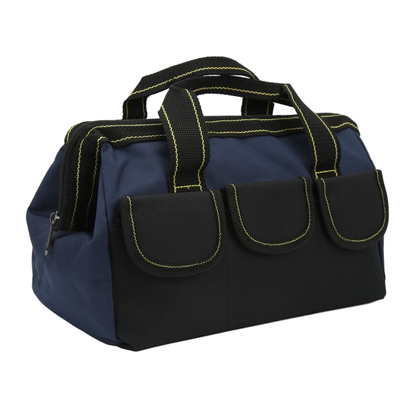 Oxford Cloth vandtæt værktøjsopbevaringspose - 13 tommer bred mund multifunktionel håndtaske til hjemmeværktøjsbutik (sort/blå)