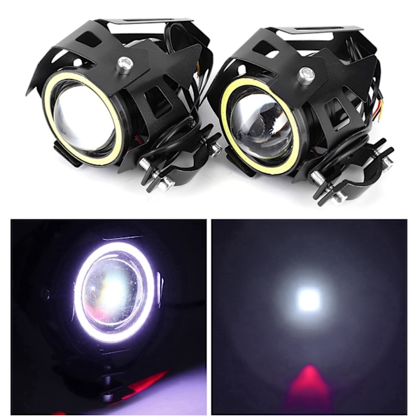 2 ST 12V 30W 3000lm U7 LED Angel Eyes Spotlight Vitt Ljus IP68 Motorcykelstrålkastare med Strömbrytare