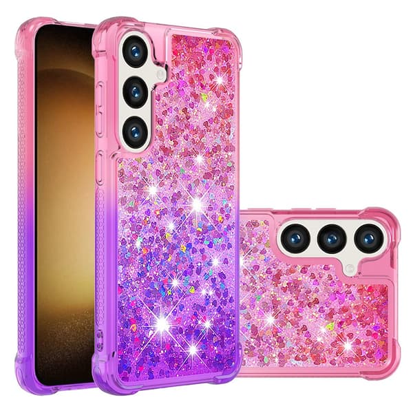 Samsung S24 Kvicksand Glitter Hjerter TPU-deksel - Rosa-Lilla multifärg multicolor