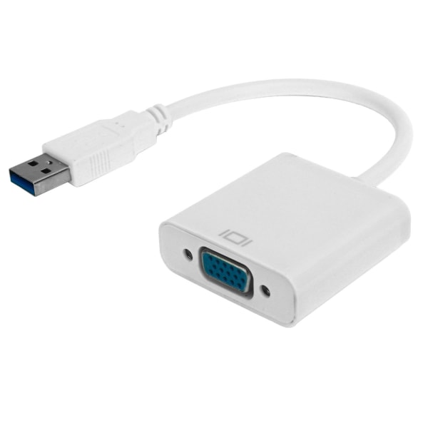 USB3.0-VGA-muunnin 5 Gbps HD 1080P -sovitinkaapeli 15-pin naaras ulkoinen näytönohjain, valkoinen
