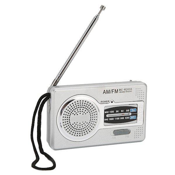 Bærbar Mini AM FM-transistorradio med DSP-chip, høyttaler og hodetelefonutgang (sølvgrå)