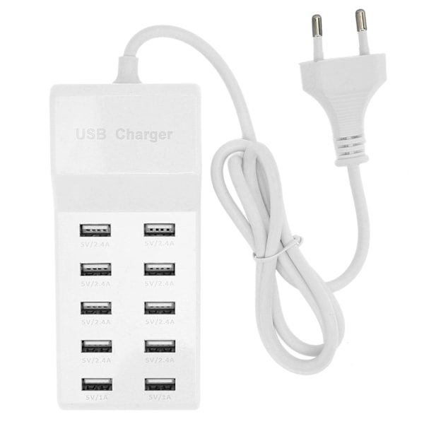 10-Ports USB Vægrelader til Flere Enheder, EU Stik, 100-240V Indgang