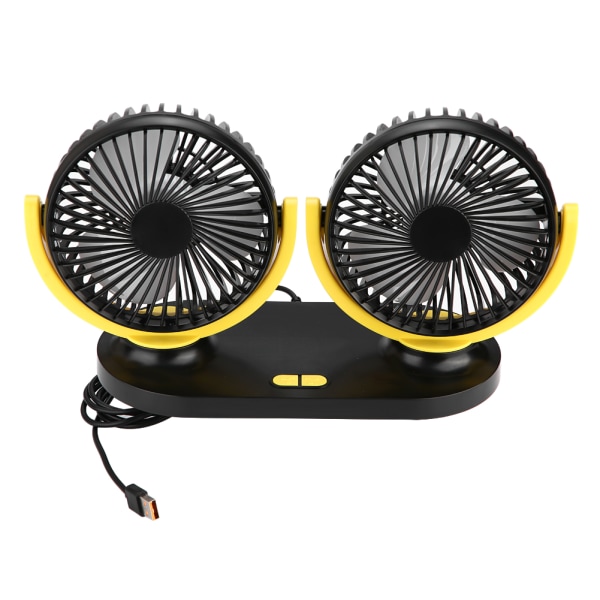 Bærbar USB Dual Head Bilventilator - 12V Sort Gul