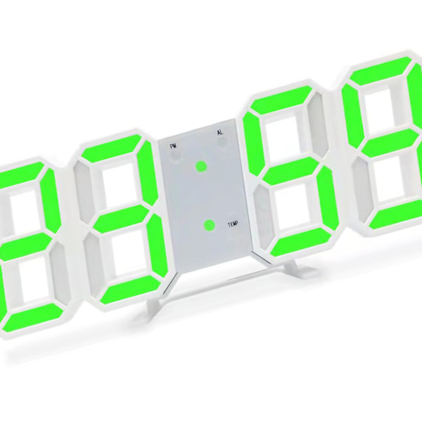 3D LED Väggklocka Minimalistisk Väggmonterad Väckarklocka för Hem Vardagsrum Kontor Vit Font Grön Bokstav