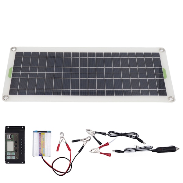 Kannettava aurinkopaneelisarja 12V 30W, 220W invertteriohjain, tehokas polykiteinen pii, 2 USB-porttia matkailuautoon, veneeseen, autoon