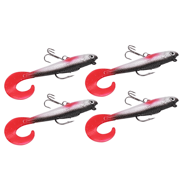 4 kpl Bass Fishing Lure Pehmeä Swimbbait Kalastussyötti Grub-häntä 2 koukulla makean ja suolaisen veden kalastukseen