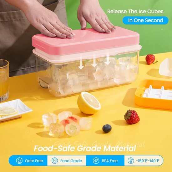 [SZ]Ice tray with lid and storage container - Ice container with ejection mechanism - Compact ice cube maker for freezer - Suitable for cocktails, whi