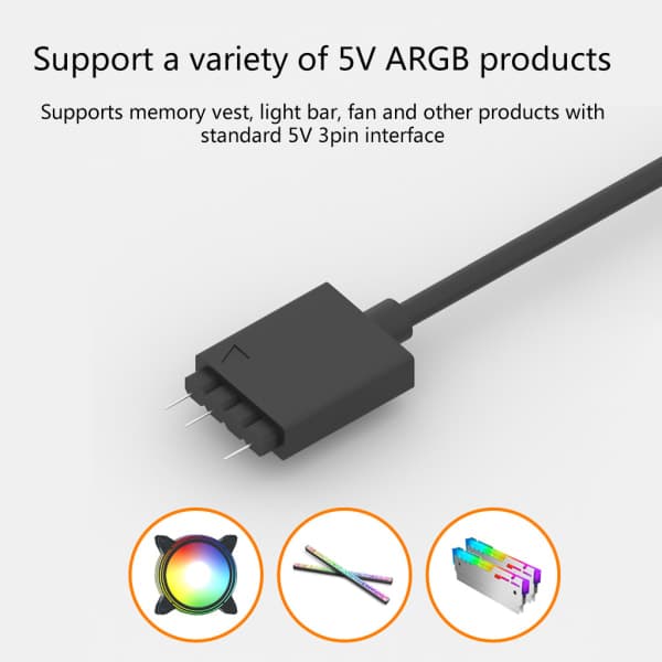 1 til 3 RGB Splitter ARGB 5V 3Pin forlængerkabeladapter 30cm LED-belysning til PC Strip Sync-kabel—ht