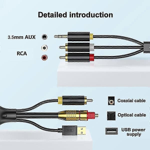 Digital til analog lydkonverteringskabel, digital Spdif/optisk og koaksial til analog L/R RCA lydkabel for TV