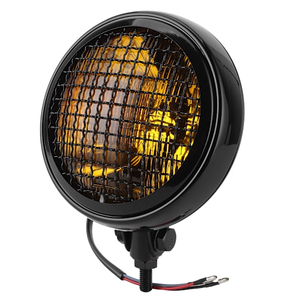 Retro rund motorcykel forlygte med ravfarvet linse og grillbeskyttelse - 120W 6in