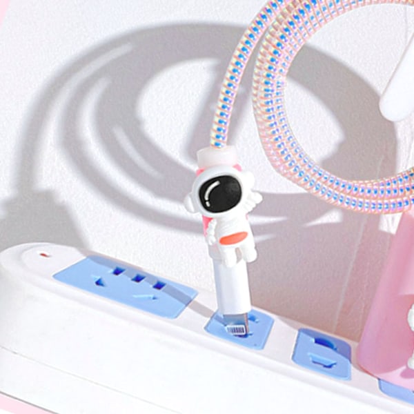 Laddarskydd Astronaut Andningsbart Enkel Installation Silikon Laddare Kabelskydd för 18W 20W Laddare 4-delars Set (Rosa)