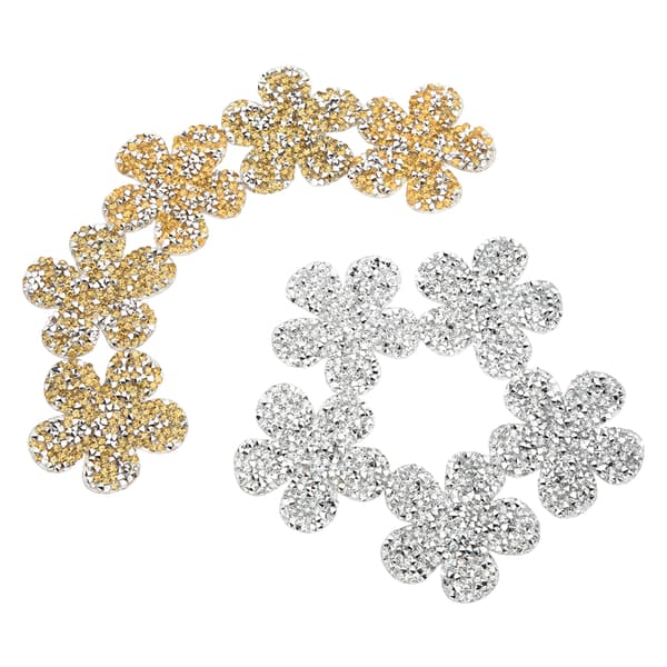 Rhinestone-blomsterformede lapper - 10 stk Gule & Sølv Applikasjoner