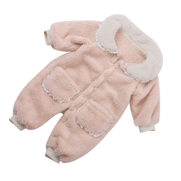 Baby Jumpsuit Korall Sammet Tryckknapp Mjuk Andas Ribb Manschett Lös Tjockna Spädbarn En Del Outfit Rosa 90