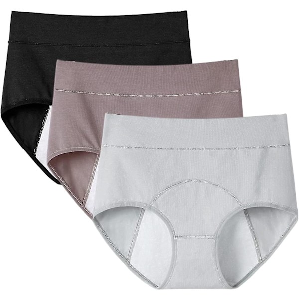 Leakproof Menstrual Underwear - Set of 3 Women's Cotton Period Panties XXL Black x Gray x Coffee