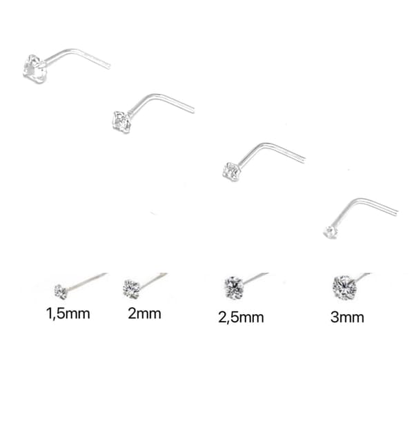 Næsepiercinger i ægte sølv, 10 stk 1,5mm
