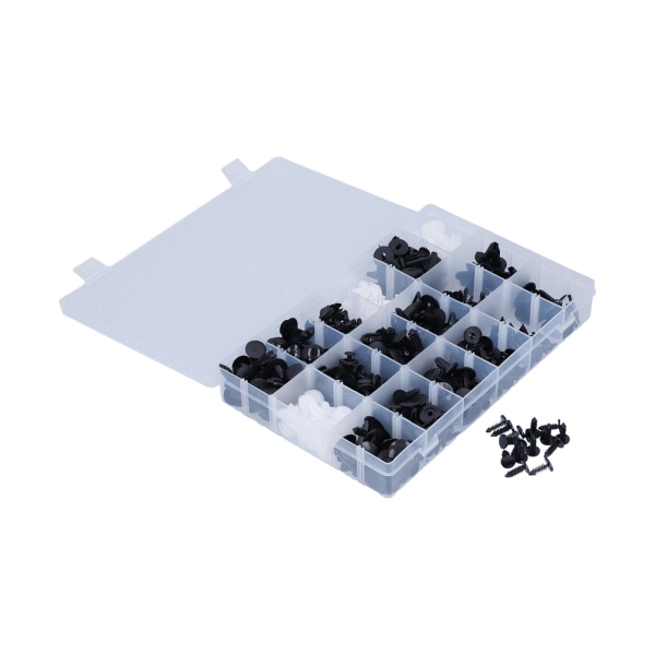 Bilholderclips sortiment - 415 stk, 18 sorter, plastikfæster, trykstifter, karrosserinitter