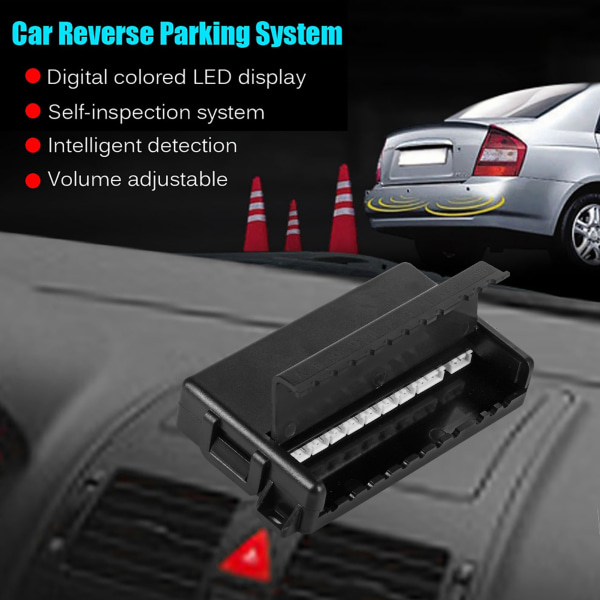 Car Backup parkeringsvarslingssystem med 8 radarsensorer og LED-display
