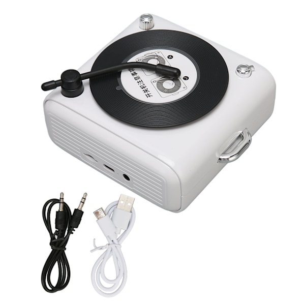 Bluetooth 5.0-högtalare i vinylspelar-stil, gammaldags klassisk stil, hög volym, trådlös Bluetooth-högtalare, vit