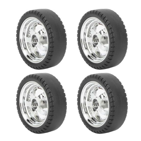 RC bildæksæt til AE86 - 4 stk plastnav gummidæk, 3,3 cm diameter, 1,2 cm bredde, sølv