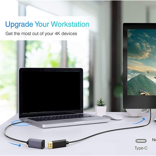 USB-C til Mini DP-adapter 4K 60Hz Plug and Play - Antislippdesign