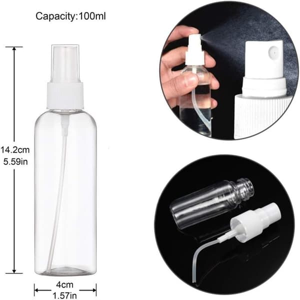 4. Tomma sprayflaskor - 100 ml fina sprayflaskor - Resespray i plast - Påfyllningsbara klara flaskor för lotion, schampo, etc.[SZ]