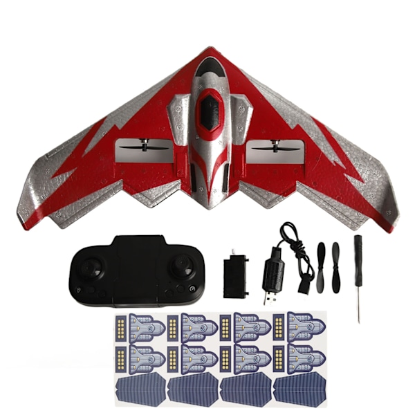 RC Flyvemaskine Kit Glider Fjernstyret Flyvemaskine EPP Skum Flyvemaskine med LED Lys til Begyndere Voksne Børn Rød 2 Batterier