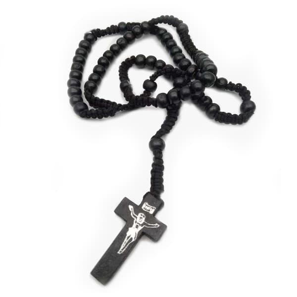 Pitkä musta puinen ruusukkonauha 8mm puuhelmillä, musta black