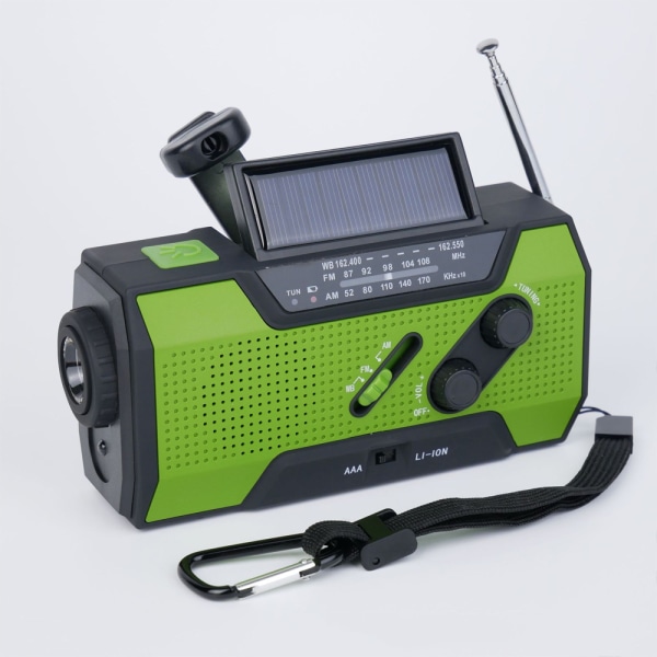 Europæisk standard grøn vandtæt Am/fm/noaa håndsvingradio til nødbelysning udendørs lommelygte Am/Fm/Wb radio