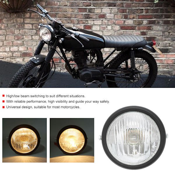 12V Universell Motorcykel Vattentät Dammsäker Retro Strålkastare Hög/Låg Stråle Framlykta Svart Skal Vit Lins