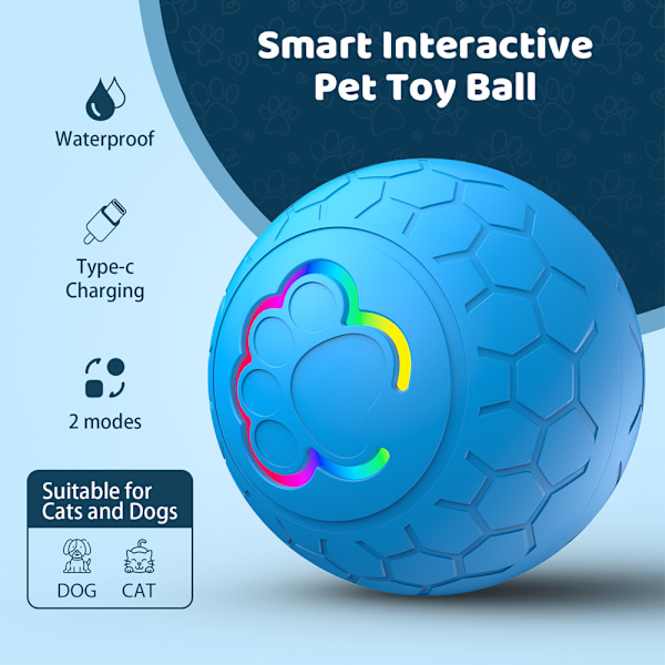 Hundboll Leksak Smart Interaktiv Uppladdningsbar Automatisk Rullande Boll 2,2 Tum