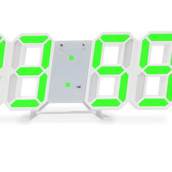 3D LED Väggklocka Minimalistisk Väggmonterad Väckarklocka för Hem Vardagsrum Kontor Vit Font Grön Bokstav