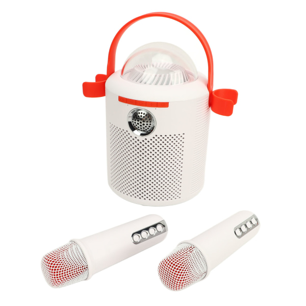Bærbar karaokehøyttaler med dobbel mikrofon – hvit, 3D stereolyd, fargerik omgivelsesbelysning, støyreduksjon – perfekt festgave