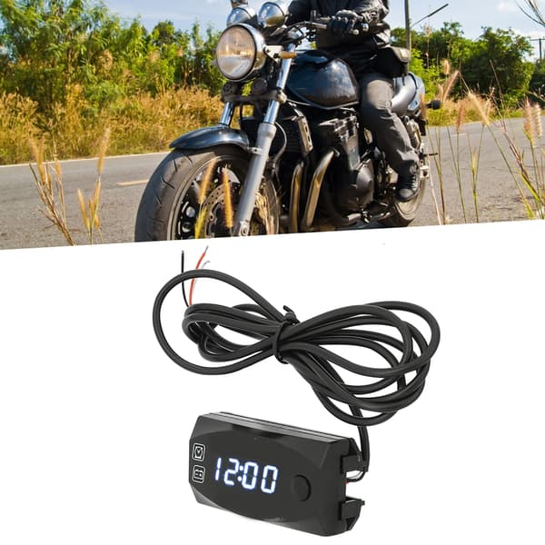 Motorcykel 2-i-1 LED Voltmeter Elektronisk Ur Vandtæt Digital Display