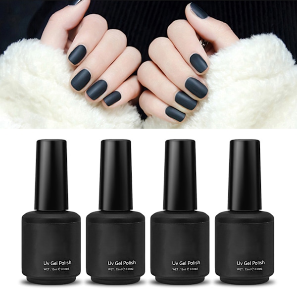 Gellackset: Baslack, Topplack, Långvarig & Matt Finish (4 st, 15 ml)