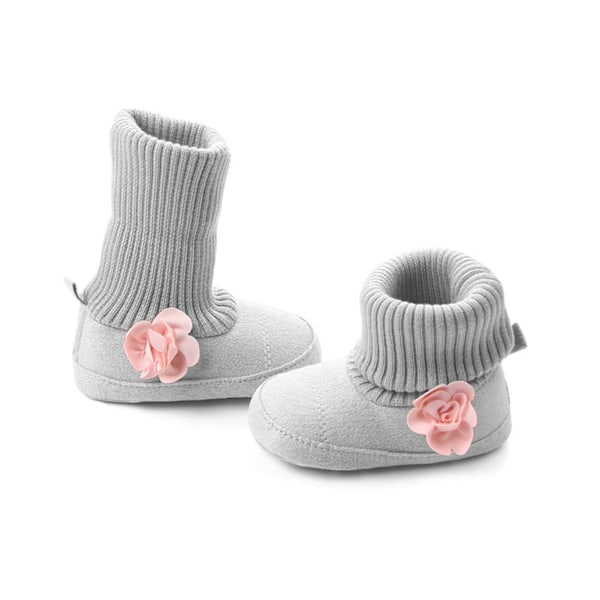 Baby Booties Fashion Grå Myk Komfortabel Bomull Baby Boys Girls Strikket Vinter Varme Snø Støvler 12cm / 4.7in, Størrelse 13