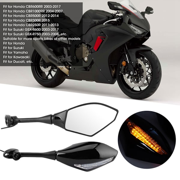LED-integrert sidespeil Blinklys for Honda CBR600RR CBR1000RR CBR500R