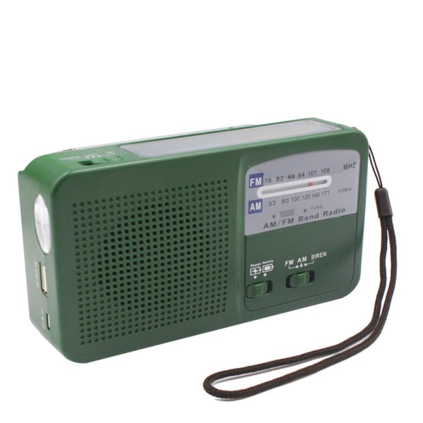 Grøn nødradio Solhånd Crank Selvdrevet, FM/AM Radio LED Lommelygte Bærbar USB Genopladelig