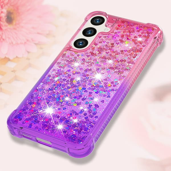 Samsung S24 Kvicksand Glitter Hjerter TPU-deksel - Rosa-Lilla multifärg multicolor