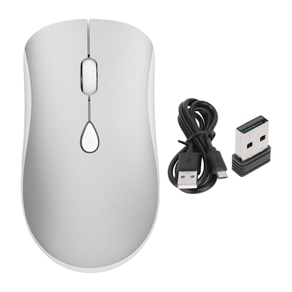 2,4G Trådløs Bærbar Optisk Mus 3 Niveauer DPI Genopladelig Tynd Lydløs Mus med USB-Modtager til Notebook PC Laptop Sølv