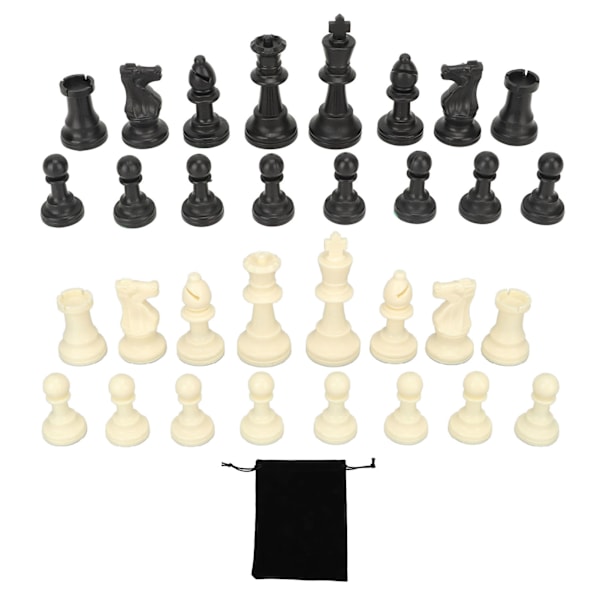 Chess Piece Set PP Plastic 32 Chessmen with Storage Bag for International Chess Game Black and White