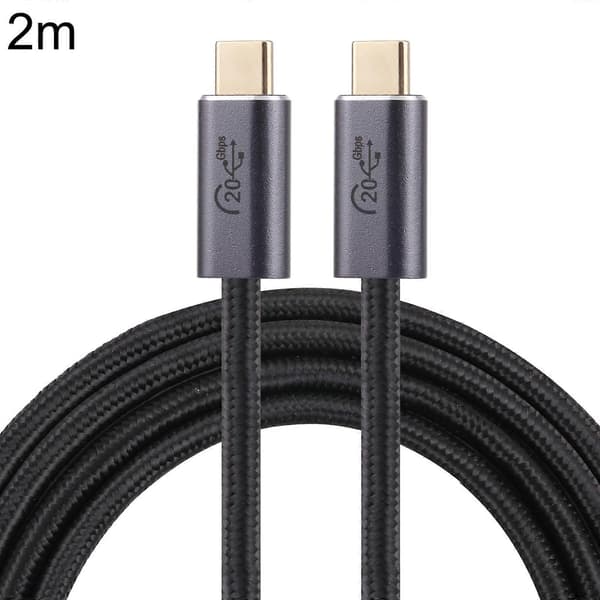 (Ny) 20 Gbps USB 3.2 USB-C / Type-C hane till USB-C / Type-C hane flätad datakabel, kabellängd: 2 m (svart) Black