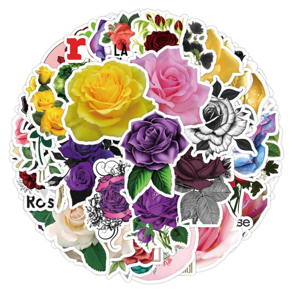 Färgglada blomsterklistermärken - 50 ark, bärbar dator, bil, bagage, skateboard, motorcykel, tonåringar, vuxna