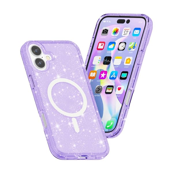 iPhone 17 Deksel MagSafe Hybrid Glitter Lilla 45
