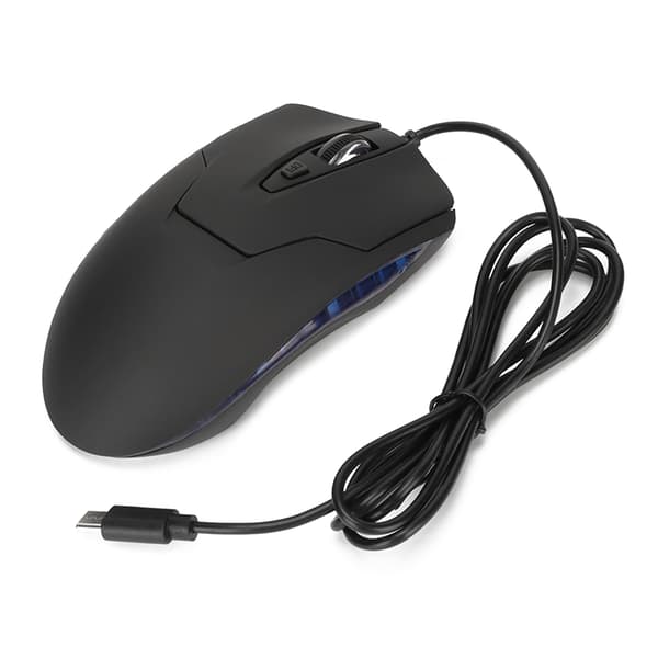 Blå Bakgrunnsbelyst Type C Ledningsbasert Spillmus med Ergonomisk Design og Multimedia-Taster