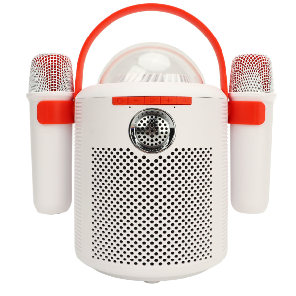 Bärbar karaokehögtalare med dubbel mikrofon - vit, 3D-stereoljud, färgglad omgivningsbelysning, brusreducering - perfekt festpresent