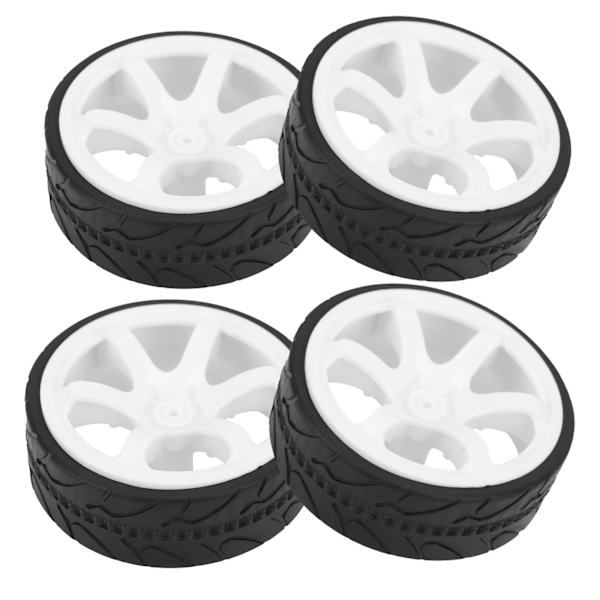 1/10 Racing RC Bil Hjul Plast Hjulnav med Rillet Gummi RC Bil Reservedelstilbehør Hvid