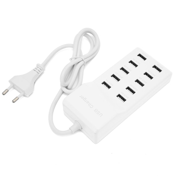 10-Ports USB-vegglader for flere enheter, EU-plugg, 100-240V inngang