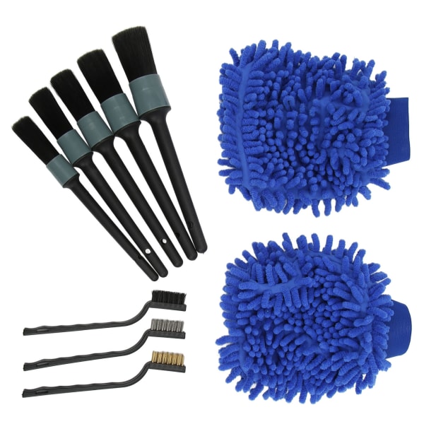 Car Detailing Brush Kit - 10 stk universelle myke børster for støtfangere, skjermer og hjul